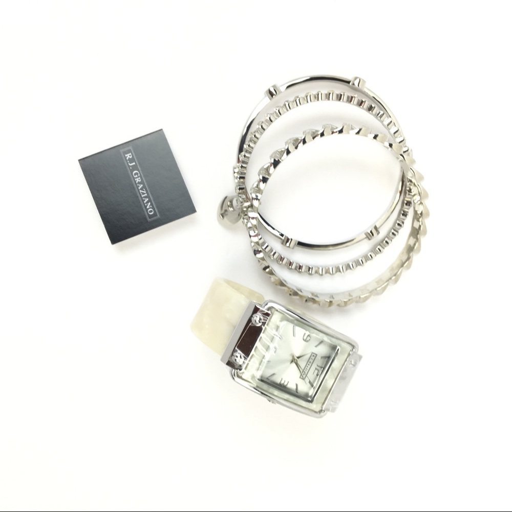R.J. Graziano Women’s Cuff Watch Silver Bangle HSN
